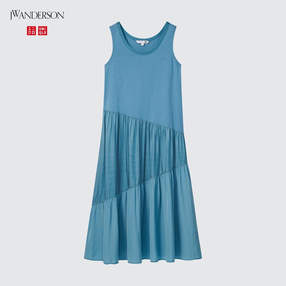 J.W. Anderson x Uniqlo blue color-block zig-zag tiered midi dress sz XS